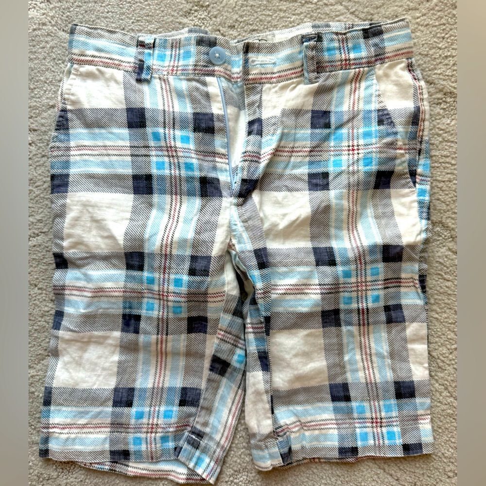 La miniatura boys linen shorts in plaid checkered design. Sz 8
